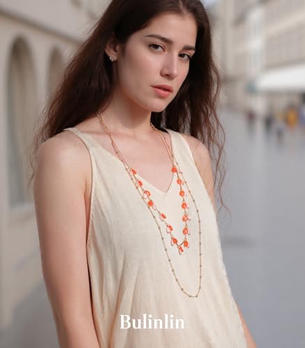 BULINLIN Layered Long Necklaces for Women Long Beaded Chain Necklace CostumeJewelry Mothers Day Gifts for Mom - color: Orange pink