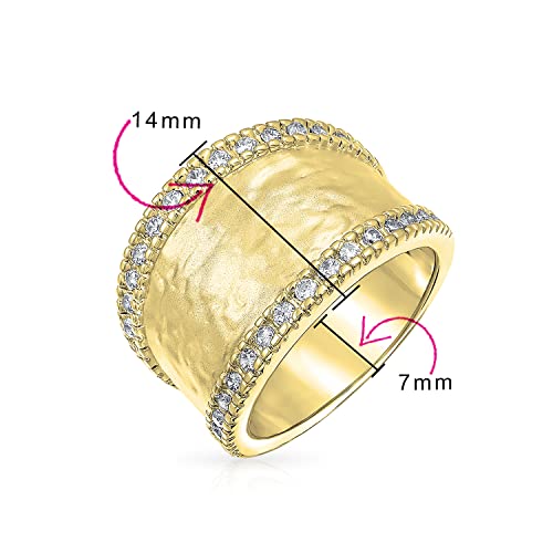Bling Jewelry Personalized Modern Geometric Boho Style Criss Cross CZ Accent Band Fashion Statement Brushed Hammered Matte Finish Wide Band Ring For Women Yellow 14K Gold Plated Brass Customizable - color: Gold-Tone