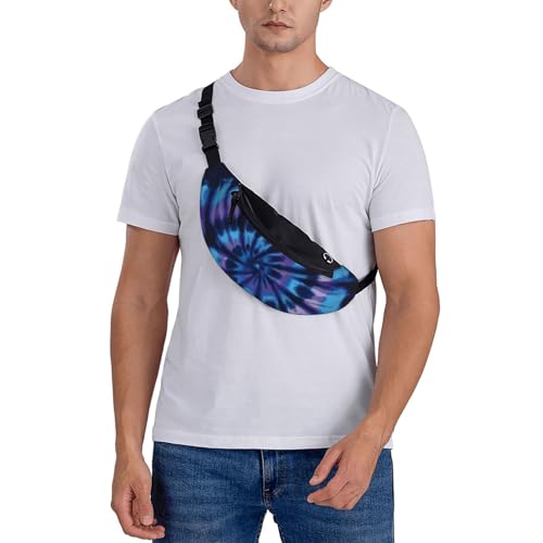 Purple Blue Rainbow Tie Dye Swirls Fashion casual fanny pack waist bag men women adjustable belt waist bag for travel hiking cycling running festival carnival - color: Black22