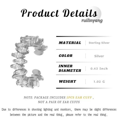Rhinestone Ear Cuff for Women, Silver Ear Cuff Non Piercing, Fake Ear Cuffs, Sterling Silver Cuff Earrings