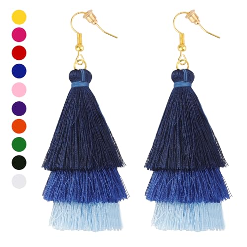 Earrings for Women Dangling, Layered Tassel Earrings Fringe Earrings Bohemian Studs Drop Earrings - color: Royal Blue