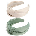 VELSCRUN White, Green 2 Pack Women's Satin Knotted Wide Non-Slip Elastic Turban Fashion Headbands for Hair Styling Accessories - color: Beige,Green