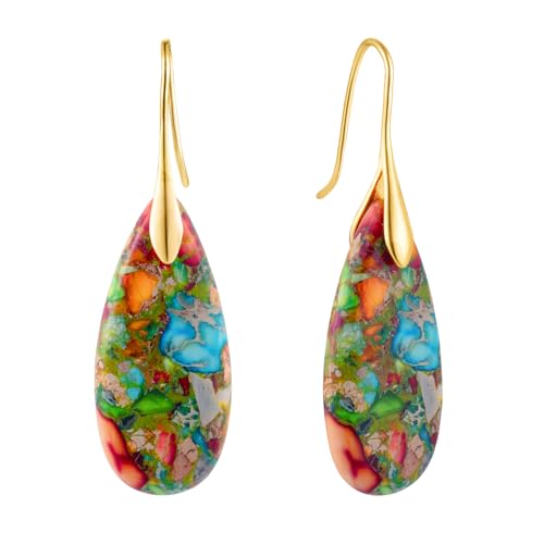 SELOVO Stone Fishhook Dangle Drop Earrings Statement Earrings for Women Stone - color: Multicolor-Gold Color Hook