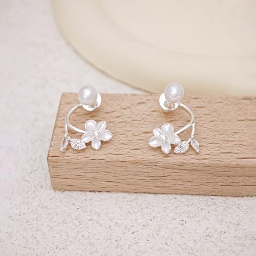 Pearl Earrings for Women, 14k Pearl Drop Dangle Earrings Gold Earrings for Women Trendy Cute Prom Bridal Earring Flower Long Earring Wedding Jewelry - color: style-1