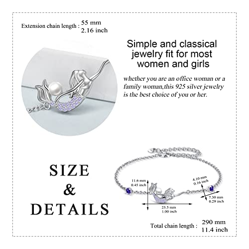 YAFEINI Ankle Bracelets for Women Sterling Silver Mermaid Turtle Ladybug Butterfly Moon Star Pineapple Anklet Link Chain Anklets Jewelry Gifts for Women - style: Purple mermaid anklet