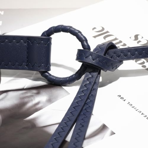 Knotted Waist Belt for Women PU Leather Thin Strap Belt for Dresses - color: Navy Blue