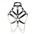 Black Leather Harness for Women, Punk Body Chest Harness with Chains, Adjustable Strappy Cage Bra Top for Rave Festival Clubwear - style: Punk