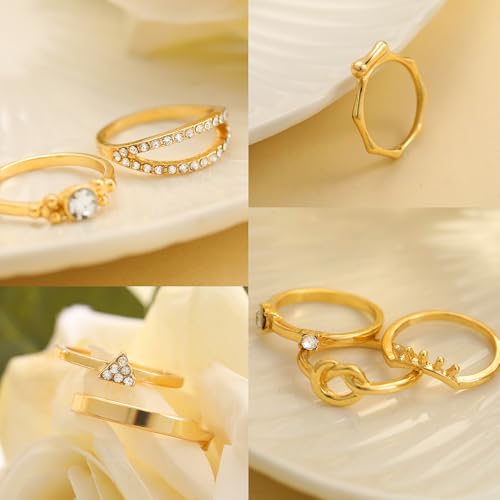FAXHION 24-60 Pcs Gold Stackable Rings for Women, Knuckle Rings Chunky Gold Ring Set Dainty Stacking Cute Rings, Multiple Sizes Cute Jewelry Set Gift - style: Gold-30 pcs
