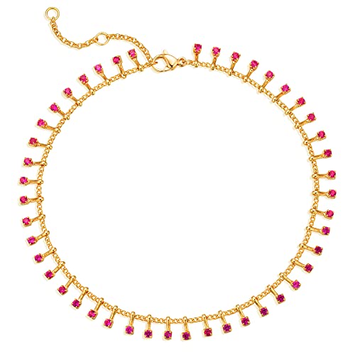 MTMY Gold Anklets for Women 14K Gold Plated Tiny Bead Anklet Colorful Tassel Foot Chain Dainty Adjustable Cute Summer Beach Boho Anklets Jewelry Gift - style: nano-rose
