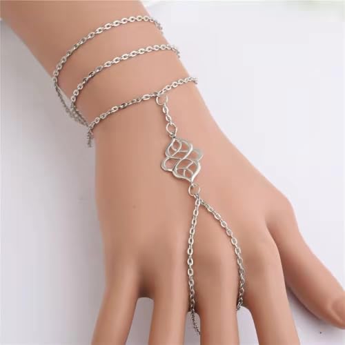 925 Sterling Silver Hand Chain Boho Finger Ring Bracelet for Women Dainty Adjustable Floral Layered Chain Slave Bracelets, Sterling Silver Durable Waterproof Summer Beach Vocation Finger Ring Jewelry