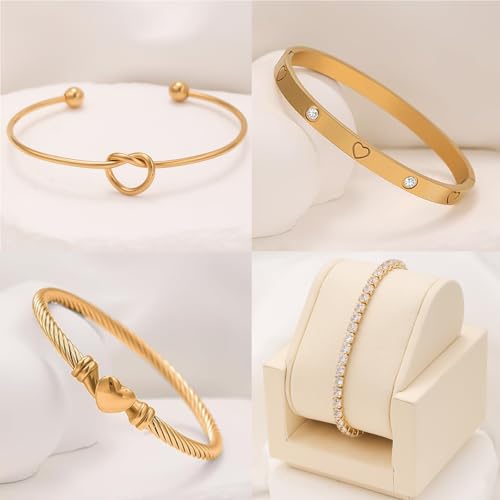 18 K Gold Plated Love Bangle Bracelet Stack Cuff Jewelry for Women Jewelry Set for Women Gift with Box - style: style10