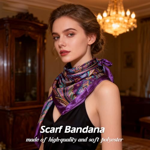 Ciormis 35" Silk Head Scarf for Women, 4 Pcs Satin Hair Scarf Square Silk Bandana Top Neck Scarves Hair Wraps for Sleeping - color: B1-cashew-set1