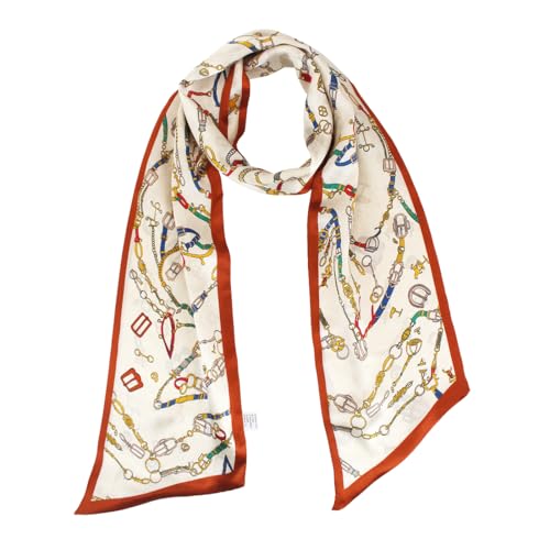 ANDANTINO 100% Silk Scarf for Women 59”*6.3” Long Shawls for Headscarf and Neck- Oblong Hair Wraps with Gift Packed - color: Belts-multicolor