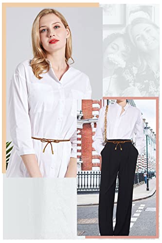 TeeYee Waist Belt Woven Knitted Rope/Chain PU leather 3 Pieces Tassel Rope Skinny Belt - color: 019blackwhitetan