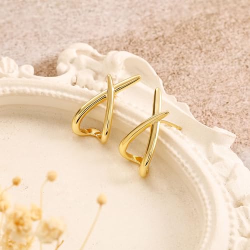 14K Gold Plated Dangle Earrings for Women Chain Dangling Long Earrings Trendy CZ/Twisted X Hoop Studs Dainty Threader Earrings Wedding Hanging Drop Dangly Minimalist Jewelry Gifts for Woman - style: 6