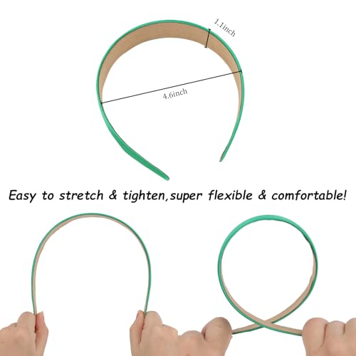 Wecoe 10 Pack Green Headbands 1 Inch Wide Satin Headbands Women Non Slip Fashion Plain Head Bands Solid Hair Bands DIY St. Patrick's Day Hair Accessories for Women Girls Diademas Para Mujer - color: Green