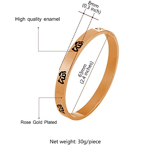 U7 Allah Necklace for Women/Men, 18K Gold Plated Square/Oval/Coin/Heart/Crescent Moon Islamic Pendant Necklace Muslim Jewelry with Chain - color: 10.Bangle Rose Gold-Customized