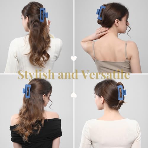 12 Pcs Blue Large Square Hair Claw Clips for Women, 4.3-Inch Matte Rectangle Claw, Strong Hold Non-slip Hair Clips for Thick & Thin Hair - color: Blue