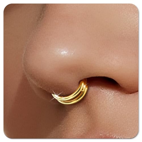 Small Cartilage Double/Triple-Hoop Helix Conch Piercing Earrings With Cubic Zirconia For Women Trendy 14K Gold Plated Titanium Surgical Stainless Steel Sets Nose Rings Hoops Septum Rings - color: 14K Gold, style: A-4Pairs-16Gauge-Double hoop