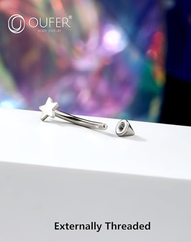 OUFER Rook Piercing Jewelry, G23 Solid Titanium Eyebrow Rings, Heart Vertical Labret Lip Jewelry, 16G Curved Barbells, Daith Rook Earrings for Women Men - color: Gold Black Silver Star, size: 16G 8mm