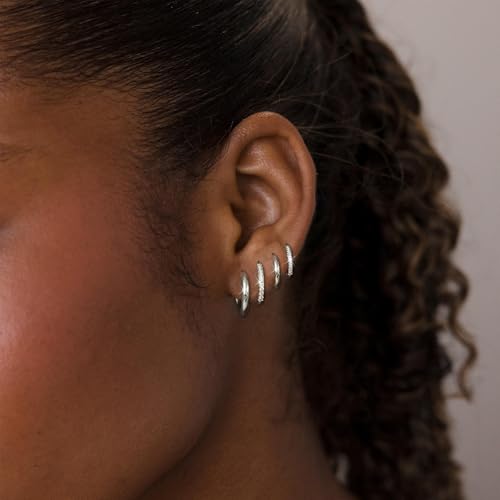 4 Pair Small Gold Hoop Earrings for Women Sensitive Ears - Hypoallergenic 14k Real Gold Plated Hoops Zirconia Cartilage Huggie Earrings Set Helix Piercing Earring Gold Jewelry for Women Gift - color: 02-4 Pair Silver