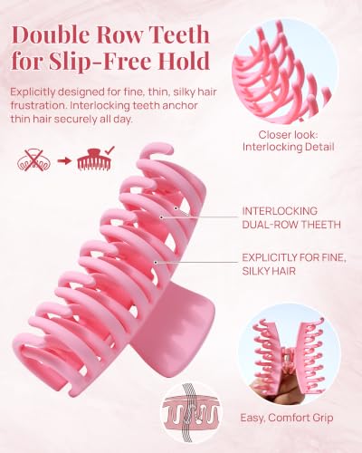 Mesovor 4 Pack Double Row Teeth Claw Clips for Thin Hair, 3.5" Medium Strong Hold Matte Hair Clips for Thin and Short Fine Hair Accessories (Colorful Matte) - color: Colorful Matte