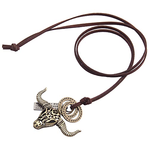 Leather Necklace for Women Long Boho Necklace Bohemian Choker Vintage Necklace Braided Boho Jewelry with Adjustable Brown Leather Cord - color: Cow Skull Necklace