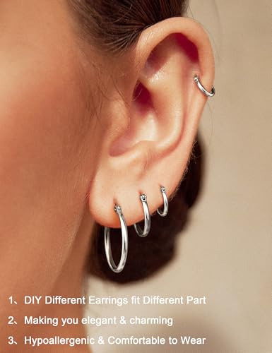 ORAZIO 4 Pairs Stainless Steel Hoop Earrings Set Cute Huggie Earrings for Women,10MM-20MM - style: E: Silver-tone,4 pairs,Gold-tone,4 pairs
