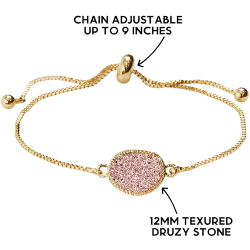 Humble Chic NY Simulated Druzy Chain Bracelet for Women - Boho Stackable Adjustable Bolo Slider Bracelet - color: Gold - Rose Gold Stone