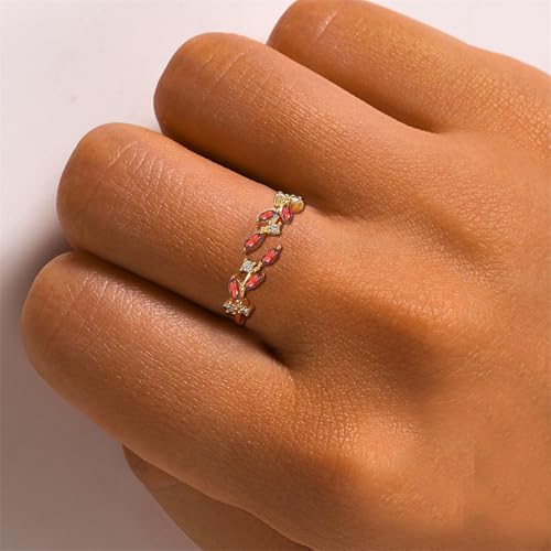 Dainty Rings Open Adjustable Ring Leaf Ring for Women Dainty Stackable Rings for Women - color: Red