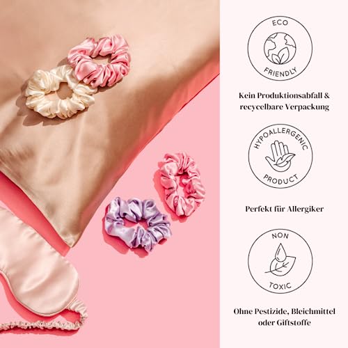SILKIE x4 Set 100% Pure Mulberry Silk Green Skinny Scrunchies Travel Pouch Everyday Hair Ties Elastics Hair Care Ponytail Holder No Damage (Emerald) - color: Emerald