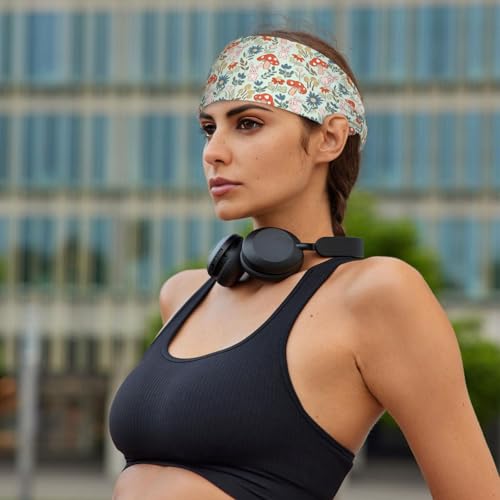 Cute Mushroom Bunny Floral Print Headband for Women - Light Blue Elastic Hair Band for Daily Wear, Yoga, Workout - color: 24