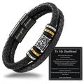 Mens Leather Bracelet,Black Stainless Steel Double-Row Braided Black Stainless Steel Love You Forever Engraved,Baptism Easter Day Gift for Men Son & Grandson - style: For Boyfriend