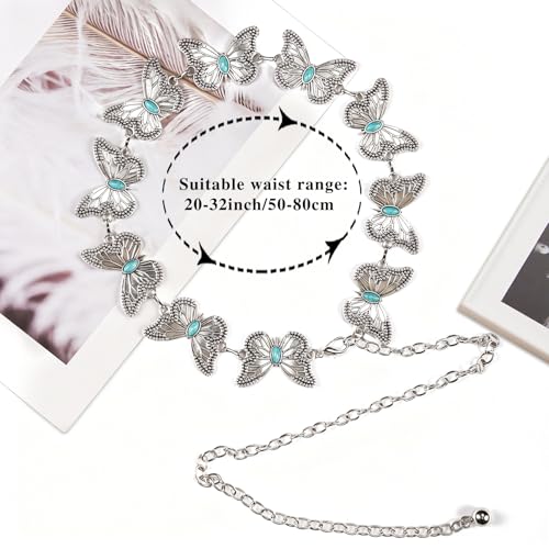 Dubulle Womens Belt Chain Leather Belts Vintage Western Adjustable Elastic Double Buckle for Cowboy Pant Dress - color: W Bright Silver