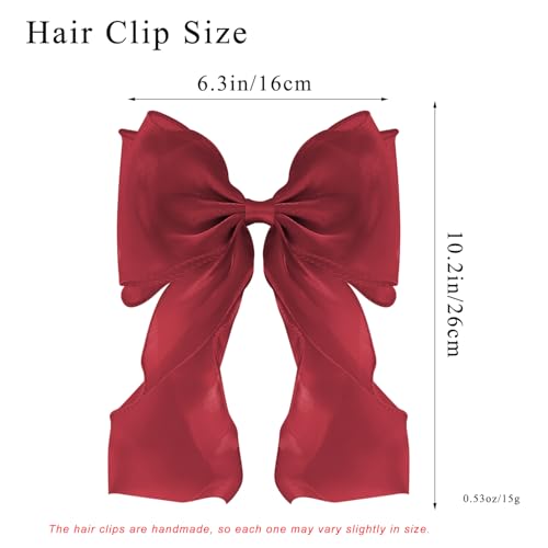 Large Hair Bow Clips for Women, Pink Bow Hair Barrettes with Long Tail French Hair Ribbon Clips Hair Accessories for Girls (Burgundy) - color: Burgundy