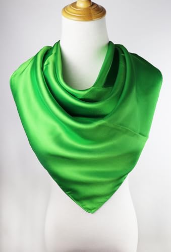 vabovin Satin Head Scarf for Women Solid Color, 35×35 in | Silk Feel Neckerchief, Hair Scarf, Fashion Bandana, Headscarf, Headband, Hair Wrap Sleeping, Daily Fashion Styling - color: 229 Grass Green