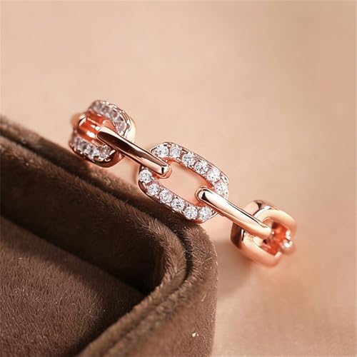 Chain-Shaped Opening Women's Ring with Micro-Pave Cubic Zirconia - color: Rose Gold Color