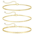 MIDEEO Gold/Silver Ankle Bracelets for Women,14K Gold Anklets for Women Waterproof Cuban Link Heart Beads Herringbone Rhinestone Anklets Set Layered Anklet Bracelets for Women Gold Jewelry Gift - style: 3Pcs Anklets D-Gold