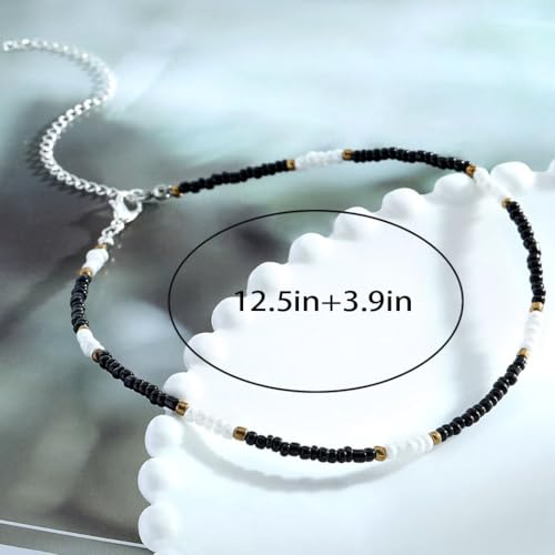 Tgirls Boho Choker Necklace Chain Rice Beaded Necklaces Seed Bead Necklace Accessory for Women - color: White Black