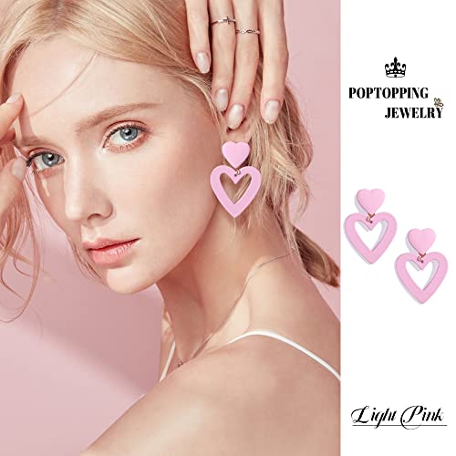 Double Heart Earrings Dangling Heart Drop Earrings For Women Love Heart Dangle Earrings Birthday Gift - color: Light Pink