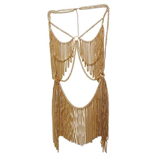 Women's Sexy Suit Body Chain - color: Gold Color-Personality Hanging Needle Connected Body Chain-8