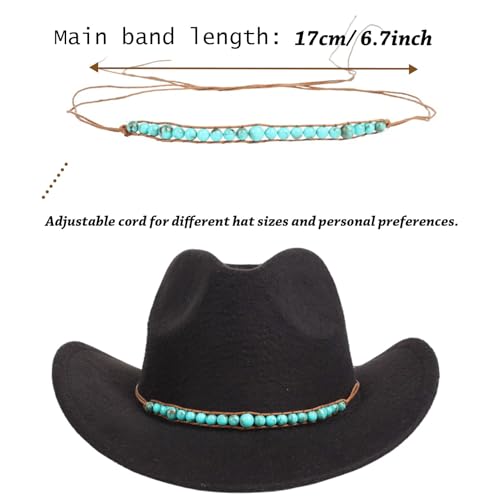 Hat Band for Cowboy Cowgirl, Turquoise Hand Made Replaceable Beaded Belt for Panama Fedora - color: Little turquoise