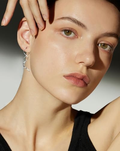 Handmade Spiral Threader Earrings Sterling Silver Hypoallergenic Twisted Pull Through Drop Dangle Earrings for Women - Silver & Gold - color: Long Silver