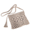Eiyye Handmade Crochet Purse Boho Cotton Rope Crossbody Shoulder Bag with Tassel Casual Bag for Women - color: Light Khaki