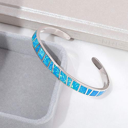 CiNily Womens Cuff Bracelet,Opal Bangle Bracelets Gold Plated Hypoallergenic Ladies Gemstone Open Cuff Bangle Bracelet - color: blue