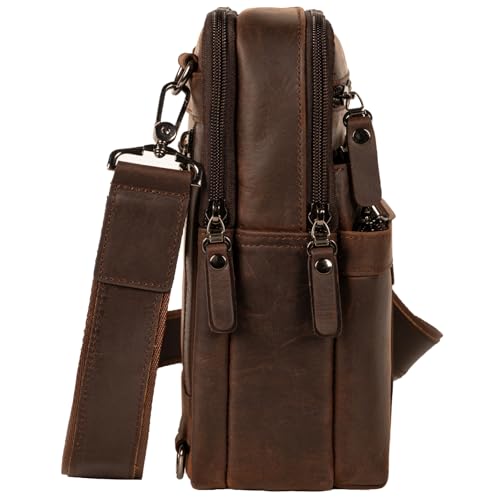 Leather Messenger Bag for Men, Small Leather Sling Shoulder Bag Messenger Pack for Men, Man Purse - color: Dark Coffee