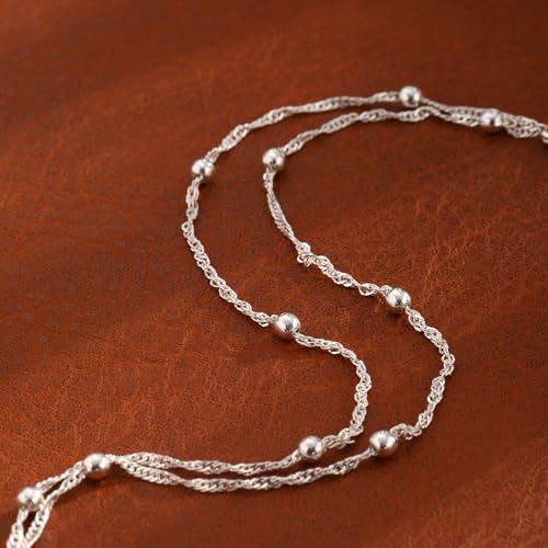 Yalice 925 Silver Ankle Bracelets Chain for Women Dainty 14K Gold Plated Waterproof Beads Anklets Layered Beach Foot Jewelry Gift - color: Silver-Satellite Chain