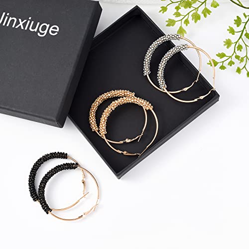 Jinxiuge 6 Pair Beaded Hoop Earrings Boho Flower Round Earrings Women's Handmade Earrings Set - style: Style-C