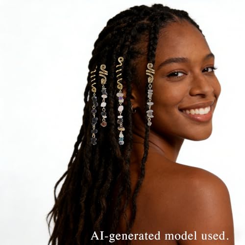 12 Pcs Detachable & Customizable Natural Stone Tassel Hair Charms | Crystal Beaded Braid Accessories | Dreadlock Hair Jewelry for Women