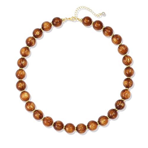 Colorful Beaded Necklace for Women Chunky Resin Beads Choker Necklaces Boho Statement Necklace Summer Vacation Y2K Jewelry - color: Amber